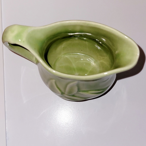 McCoy Zanesville Milk Pitcher 40s Green Floral Pitcher or Creamer - Picture 2 of 4